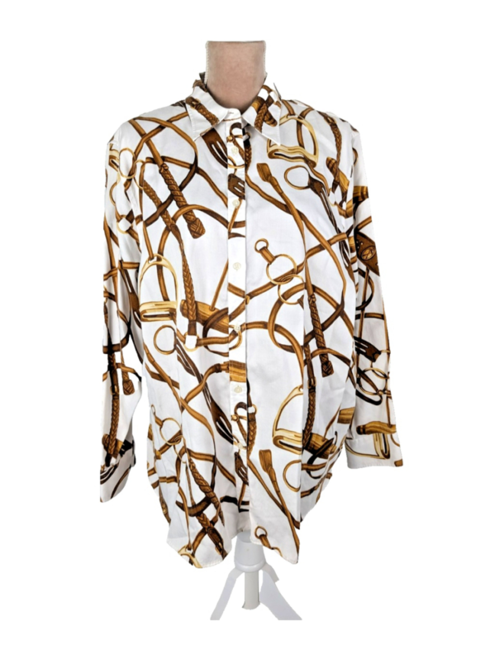 Lauren Ralph Lauren Blouse Shirt Equestrian 3X Gold Horse Bit Bridle Classic